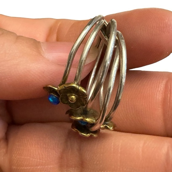 Beautiful 925 Sterling Silver Flower Lapis Two Tone Multi-Ring (5) - Picture 4 of 9